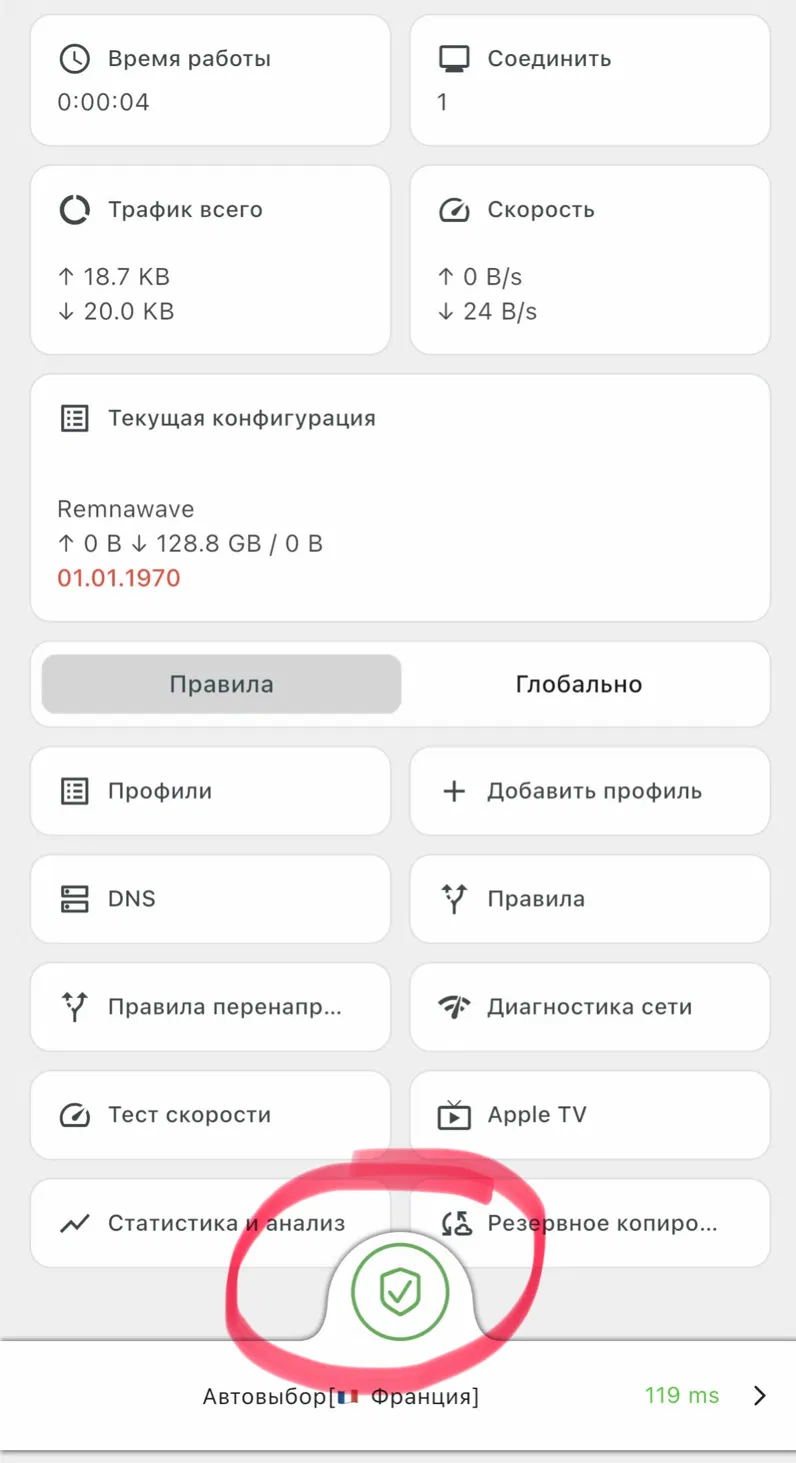 Подключение в Karing